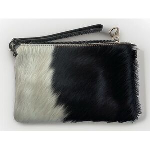 Montana West Hair-On Cowhide Leather Wristlet /Clutch/ Crossbody-Black-White-NEW